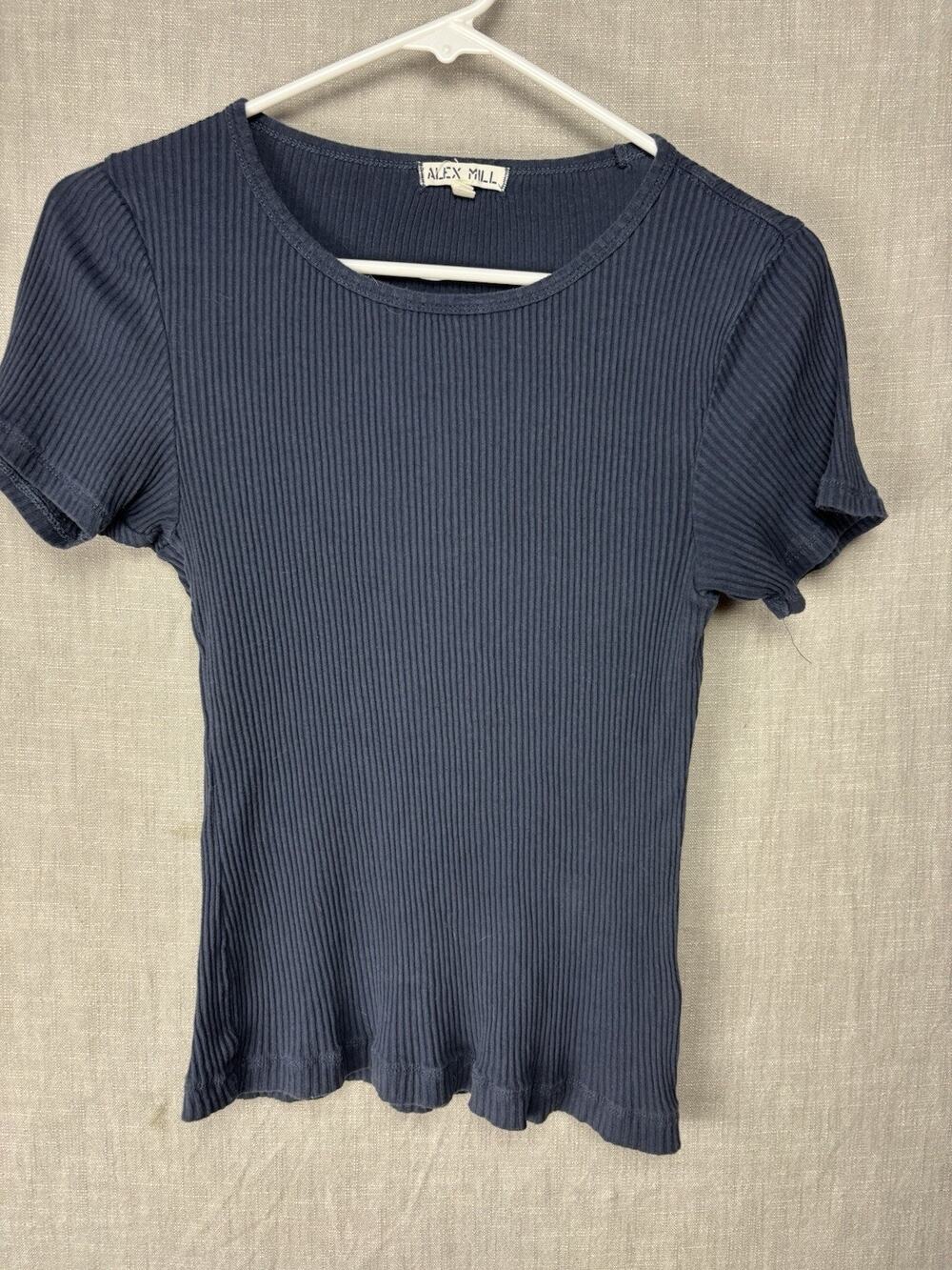 Women’s Alex Mill Ribbed Blue Short Sleeve Top Shirt M Cotton